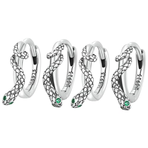 CALLARON 2 Paare Schlangen Ohrstecker Sterlingsilber mit Grünem Zirkonia Modische Ohrschmuck Damen Sicherer Verschluss Elegant für Alltag und Besondere Anlässe von CALLARON
