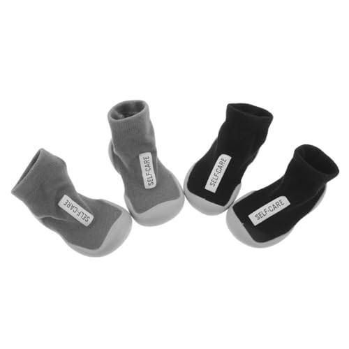 CALLARON 2 Paare Sock Shoes mit Rutschfester Sohle Weiche Lauflernschuhe für Jungen und Mädchen Atmungsaktive für Drinnen und Draußen Innensohle Schwarz von CALLARON