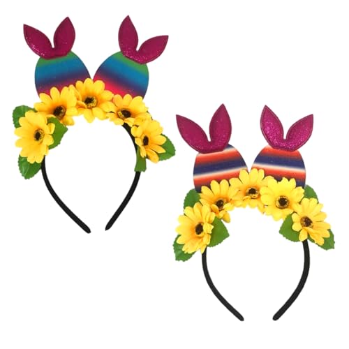 CALLARON 2 STÜCK Teiliges Ostern Haarreif mit Kaninchenohren und Sonnenblumen Dekoratives Stirnband für Mädchen Festliches Haaraccessoire für Osterfest Party Cosplay und Fotospaß von CALLARON
