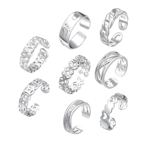 CALLARON 2 Sätze Fußring Schwanzring Ringe Nagel Fußschmuck Für Frauen Finger Silberring Gold Strandaccessoire Fusskettchen Zehenknöchel Dekoration Damen Zehenring Metall Silver 8 Stück * 2 von CALLARON