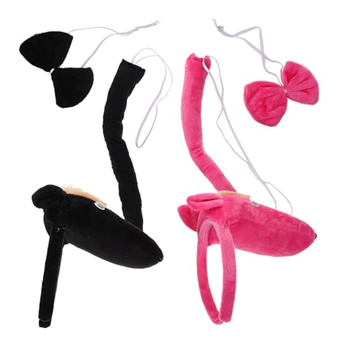 CALLARON 2sätze Tierkopfschmuck Für Damen Cartoon-stirnband Mit Pferdeschwanz Und Fliege Tier-cosplay-accessoires Für Halloween Tierthemen-partys Und Schulaufführungen von CALLARON