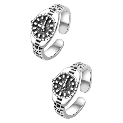 CALLARON 2 Sätze Uhren Ring Goldene Halskette Vintage Offene Ringe Schmuck Zappelring Frauenringe Stapelringe Damen Offene Zehenringe Türkis S925 Sterlingsilber Silver 2 Stück * 2 von CALLARON