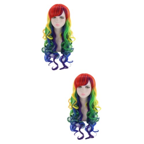 CALLARON 2 Stck Gradient Farbverlauf Lange Wellige Lockige Perücke Cosplay Haarteil für Damen Mädchen Natürliches Styling Angenehm Flexibel Einfach zu Pflegen für Kostüm und Partyoutfits von CALLARON