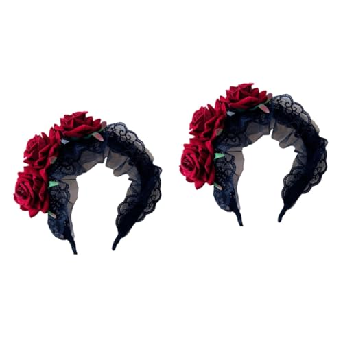 CALLARON 2 Stck Rotes Spitzen Haarband mit Breiter Rosen Dekoration Leichtes Formstabiles Haarschmuck Accessoire für Damen und Geeignet für Karneval Hochzeit und Fotoshooting von CALLARON