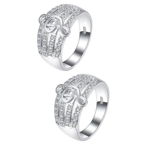CALLARON 2 Stk zierliche Ringe Notizring Silber Musik Ringband Damenringe Kristallring Fingerring beachten Diamant-Ring modischer Fingerring Musiknotenring vergoldet Schmuck Fräulein von CALLARON