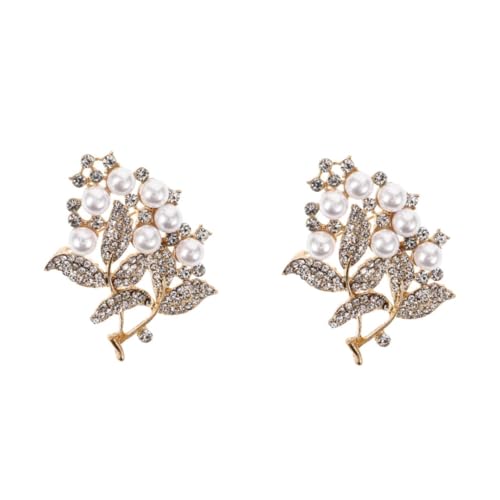 CALLARON 2 Stück Blattförmige Brosche mit Imitationsperle und Strass für Frauen Eleganter Anstecker Legierung Modisches Accessoire für Kleidung Taschen und Hüte von CALLARON