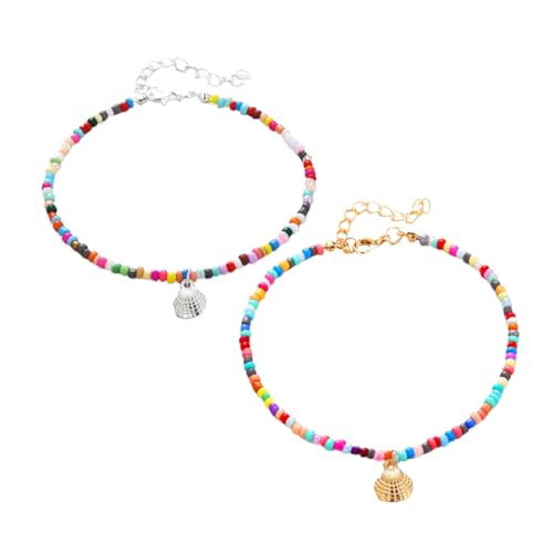 CALLARON 2 Stück Boho Fußkettchen Bunte Perlen Fußkette Verstellbar Kreative Fußanhänger für Damen Sommerlicher Knöchelschmuck Modisch Langlebig von CALLARON