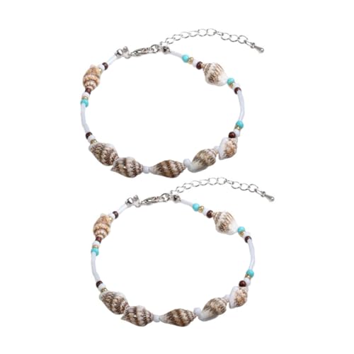 CALLARON 2 Stück Boho Fußkettchen Damen mit Muschel Anhänger Verstellbare Kreative Knöchelketten für Strand und Alltag Zarte Fußkette Schmuck für Frauen und Mädchen von CALLARON