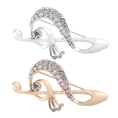 CALLARON 2 Stück Damen Brosche Musiknote mit Strass Dekorative Schmucknadel für Anzug Kleid Schal Modisches Accessoire in Silber und Gold Vielseitige Anstecknadel für Festliche Anlässe von CALLARON