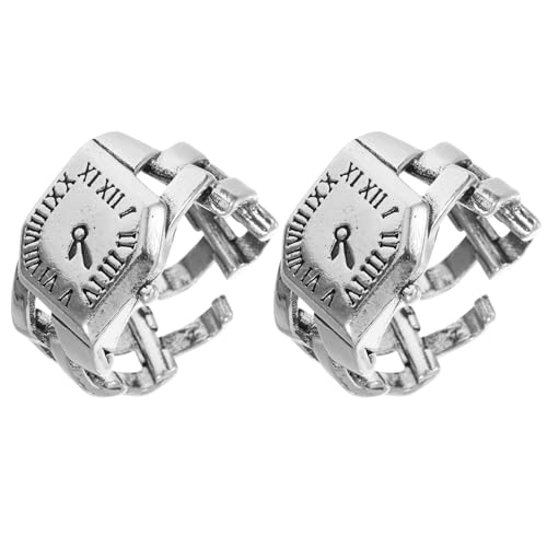 CALLARON 2 Stück Damen Ringuhr Vintage Stil mit Römischen Ziffern Verstellbarer Kupfer Schmuck Fingeruhr in Antik silberfarben Modische Damenuhr Ring für Alltag und Besondere Anlässe von CALLARON