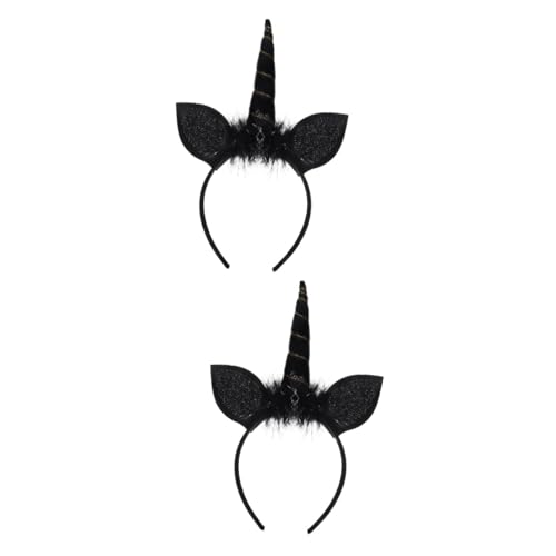 CALLARON 2 Stück Einhorn Haarreifen Schwarz Cosplay Party Haarschmuck Haarschmuck Lustiges Kostüm Performance Zubehör Karneval Headwear von CALLARON