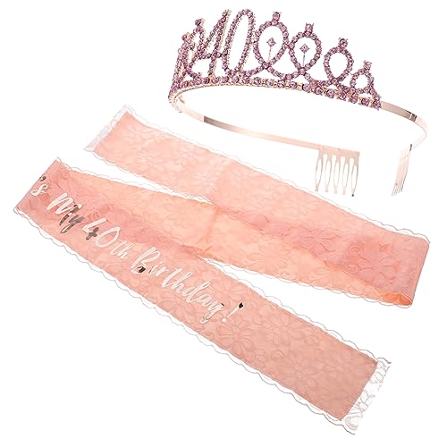 CALLARON 2 Stück Geburtstags-Strass-Kronenschärpe strasskrone zum geburtstag Party Mädchenkrone Prinzessin Krone Schärpe zum 40. Geburtstag 40. Krone Spitzenbänder Orange von CALLARON