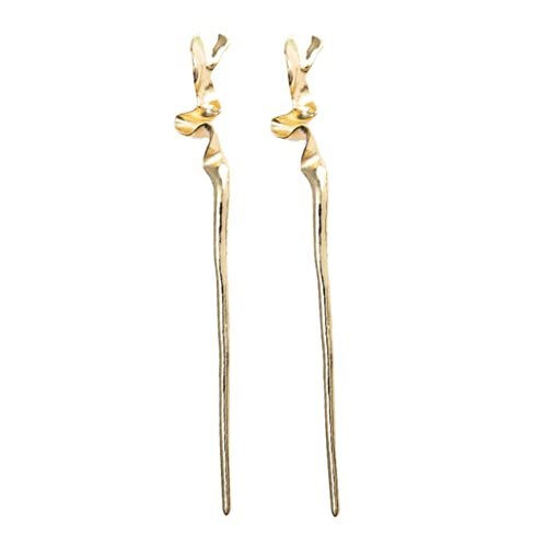 CALLARON 2 Stück Haarnadel Aus Metall Für Frauen Styling Geformt Orientalisch Elegant Zubehör Essstäbchen Für Haare Stöcke Haarstäbchen Für Brötchen Haarstock Haargabel Golden Zinklegierung von CALLARON