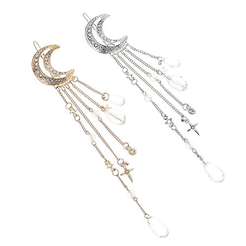 CALLARON 2Stücke Haarnadel mit Baumelndem Mond für Damen Haarschmuck Strassquaste für Hochzeiten und Feste Haaraccessoire von CALLARON