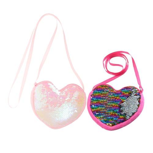 CALLARON 2 Stück Herzförmige Pailletten Handtasche für Mädchen Teiliges mit Buntem Schultergurt für Münzen und für Junge Mädchen von CALLARON