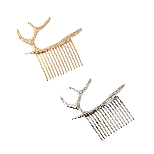 CALLARON 2 Stück Hirschgeweißhaarkamm Hörner Kämme Haarschmuck Für Frauen Bobby Geweih Stirnband Reh Weihnachten Weibliche Kopfbedeckung Zubehör Goldene Geweihe Hochzeit Legierung von CALLARON
