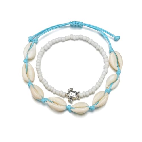 CALLARON 2 Stück Kreative Vintage Fußkettchen mit Perlen Anpassbare Knöchel Schmuck für Damen für Sommer und Strandmode von CALLARON