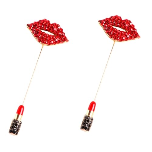 CALLARON 2 Stück Lippenstift Brosche mit Strass Metall Anstecknadel für Frauen Modischer Kleider Pin für Schal Hut und Anlässe Wie Geburtstag und Hochzeit von CALLARON