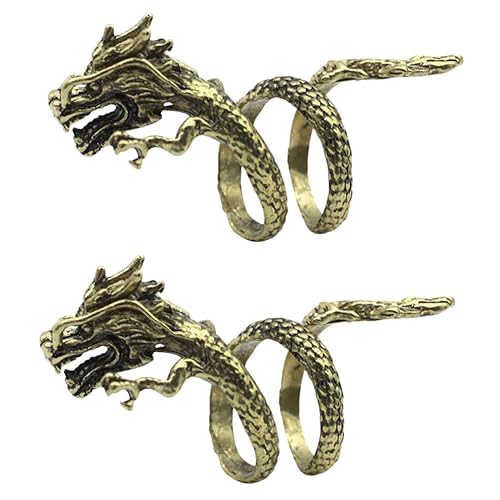 CALLARON 2 Stück Retro Offene Ringe mit Drachen Design Gothische Legierung Verstellbar für Modebewusste und Besondere Anlässe von CALLARON