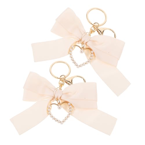 CALLARON 2stücke Schleifen Schlüsselanhänger Mit Perlen Herz Design Süßer Quasten Schlüsselbund Für Frauen Als Taschenanhänger Für Handtaschen Elegantes Accessoire Für Jeden von CALLARON