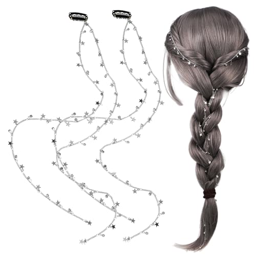 CALLARON 2stücke Stern-haarketten Haarverlängerung Haarschmuck Für Zöpfe Haar-accessoires Für Frauen Mädchen Mit Haarspange Robust Und Langlebig Für Hochzeit Geburtstag Party von CALLARON