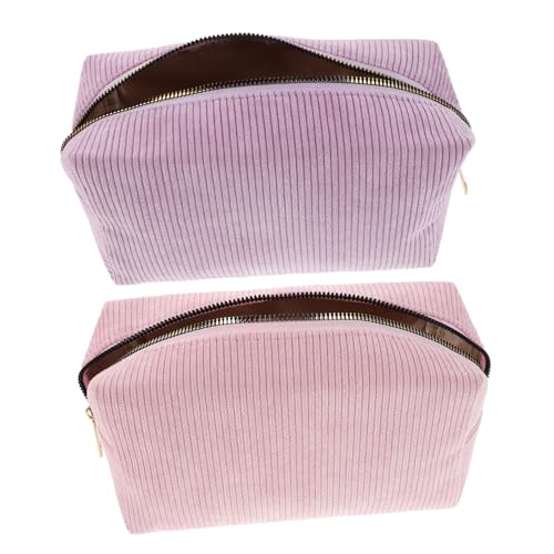 CALLARON 2 Stück Teiliges Corduroy Make-up Reiseetui Leichte Kosmetiktasche mit Reißverschluss Minimalistisches Handheld Organizer- Strapazierfähige Schminktasche für Businessreisen Urlaub von CALLARON