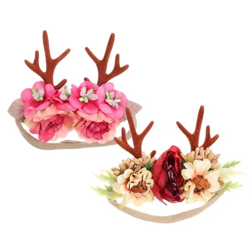 CALLARON 2 Stück Teiliges Haarband mit Elastischen Rentiergeweih Design Weiches Stoffmaterial Fest und Komfortabel Festliche Haargummis für Dünnes Haar Weihnachtsdekoration von CALLARON