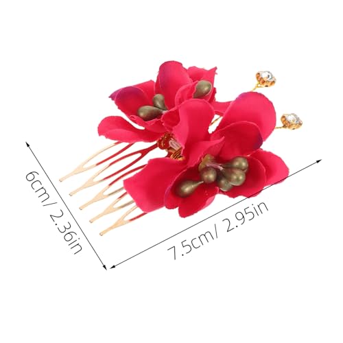 CALLARON 2 Stück Teiliges Rotes Hibiskus Haarclip Dekorative Blumen-haarkämme für Frauen Hawaiianische Braut Haaraccessoires Romantische Hochzeits Party-clip Side Combs von CALLARON