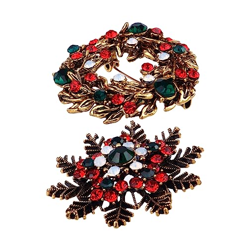CALLARON 2 Stück Teiliges Weihnachts Schneeflocken Anstecknadel Retro Brosche mit Farbigen Kristallen Vielseitiger Schmuck für Anzug Tasche Haarband und Festliche Dekoration von CALLARON