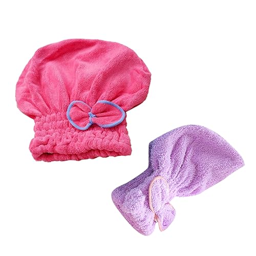 CALLARON 2 Stück Trockene Haarhaube Duschhaube Handtücher Trocknen Saugfähig Duschmütze Erwachsene Kinderduschhauben Für Mädchen Mikrofaser Wasserabsorbierende Kopftücher Korallenvlies von CALLARON