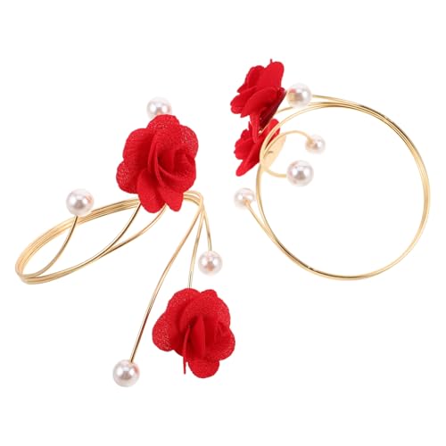 CALLARON 2 Stück Verstellbare Armspangen aus Metall mit Perlen und Blumen Offenes Design Langlebiges Armband für Damen Boho Schmuck Passend zu Freizeit und Formellen Anlässen von CALLARON