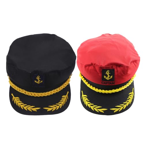 CALLARON 2 Stück Verstellbare Matrosenmütze mit für Cosplay und Themenpartys Stilvolle Kapitänsmütze für Erwachsene Schwarz und Rot für Bühnenaufführungen und Kostüme von CALLARON