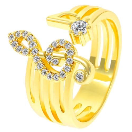 CALLARON 2 Stück Verstellbarer Offener Damenring Musiknote mit Zirkonia Leichter Modischer Schmuck für Alltag Party und Goldbeschichtung Komfortabel und Langlebig von CALLARON