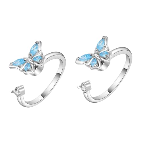 CALLARON 2 Stück Verstellbarer Offener Damenring mit Drehendem Schmetterlingsmotiv Kristallbesatz Eleganter Statement Ring als für Freundin Geburtstag Hochzeit Weihnachten von CALLARON