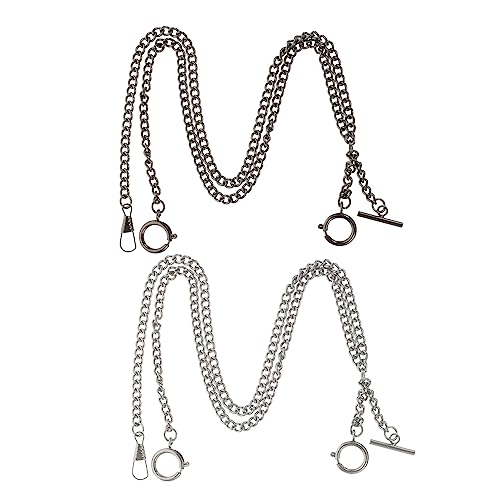 CALLARON 2 Stück Vintage Taschenuhrkette Teilig Silber Schwarz Hochwertige Metall Kette für Anzugweste und Jeans Praktische Kleidungskette Modisches Accessoire für Herren Damen Geschenkidee von CALLARON