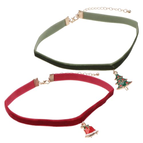 CALLARON 2 Stück Weihnachtliche Halskette Teiliges mit Glocken und Grünem Christbaum Anhänger Modischer Samt Choker Eleganter Schmuck für Festliche Outfits und Alltag von CALLARON