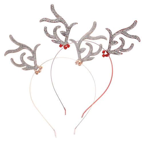 CALLARON 2 Stück Weihnachtlicher Haarreif mit Rentiergeweih Festliche Stirnbänder Roségold und Rot Einzigartiger Haarschmuck für Karneval Party und Festival Geeignet für Damen und Herren von CALLARON