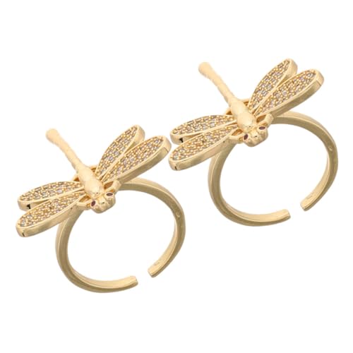CALLARON 2 Stück Zwei Offener Ring Goldplattierter Kupfer Schmuck für Frauen Verstellbarer Fashion Ring mit für Alltag Partys und Dates von CALLARON