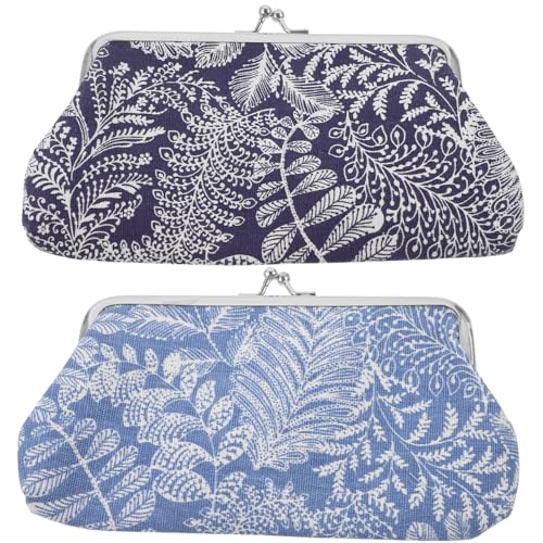 CALLARON 2stücke Damen Handtaschen Tragbare Wechselgeldbörse Aus Canvas Im Blätterdesign Kleine Aufbewahrungstasche Für Münzen Für Unterwegs von CALLARON