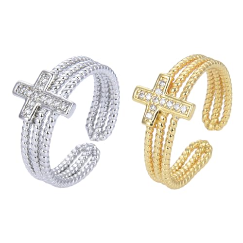 CALLARON 2St Kreuzring cross earrings damenringe Gold gemüseausstecher versilbern schmucki offene Ringe verstellbare Wickelringe Ringe für Frauen Paar Ringe Ringschmuck Fingerringe Kupfer von CALLARON