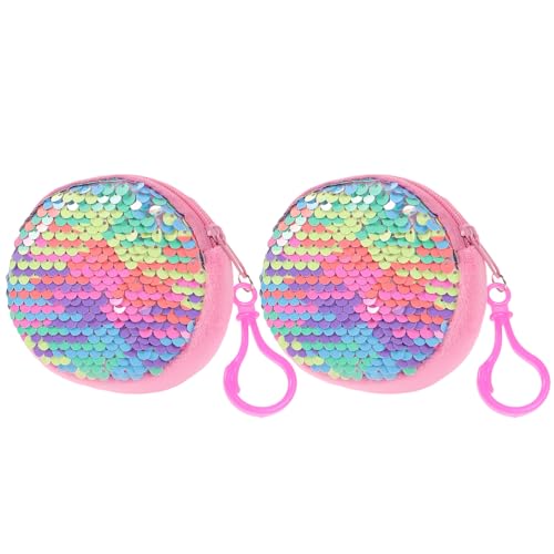 CALLARON 2stücke Damen Geldbörse Rund Pailletten Geldbeutel Für Münzen Und Kleine Gegenstände Für Unterwegs Pastellfarben Großer Stauraum Langlebig Und Stylisch von CALLARON