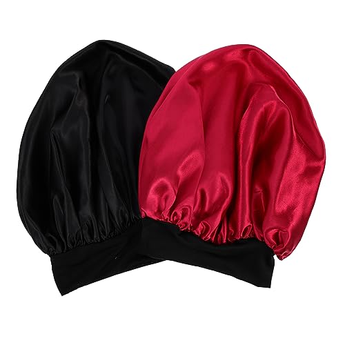 CALLARON 2stücke Satinthaube Zum Schlafen Haarhaube Mit Breitem Rand Schlafmütze Für Damen Pack Satinhaube Schlichtes Design Zur von CALLARON