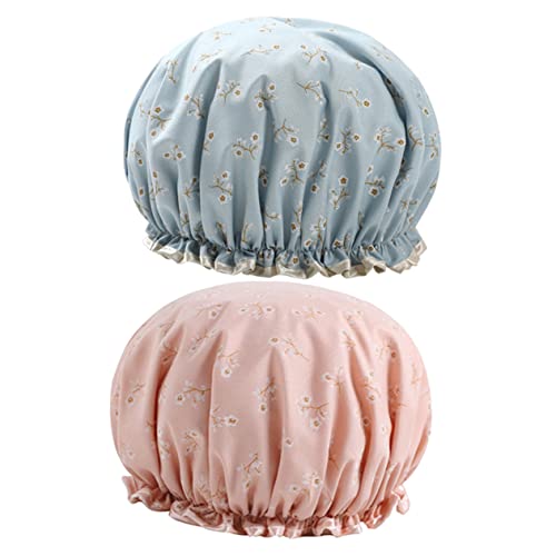 CALLARON 2Stücke Wasserdichte Badekappen Für Damen Layer Duschhauben Mit Buntem Blumenmuster Blau Für Badewanne Und Schützend von CALLARON