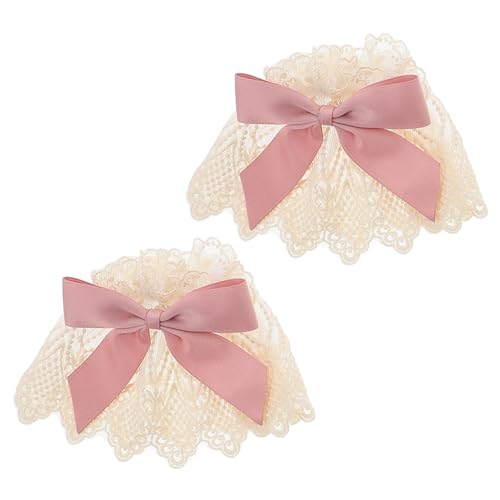 CALLARON 2stücke Spitzen-armmanschetten Für Damen Mit Rosa Schleife Fingerlose Spitzen-rüschen-armmanschetten Für Halloween-kostüme Teepartys Und Andere Anlässe von CALLARON