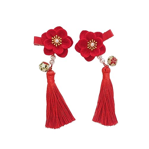 CALLARON Kinderblumen-haarnadel Im Chinesischen Stil Mit Quasten-haarnadel Haarspange Für Han-chinesische Kleidung Bezauberndes Haar-accessoire Für Mädchen Und Junge Mädchen Rot von CALLARON