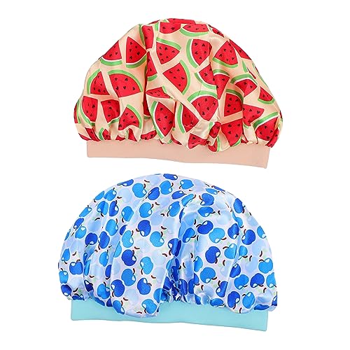 CALLARON 2stücke Junge Mädchen Bademütze Satinmütze Schlafmütze Für Junge Mädchen Satin Für Elastisch Atmungsaktiv Leicht Zusammenklappbar Muster Design Für Tägliche Reinigung Und von CALLARON