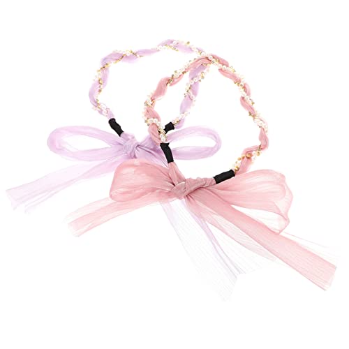 CALLARON 2stücke Perlenschmuck Haargummis Mit Dekorativem Band Süße Und Haaraccessoires Für Mädchen Für Partys Und Fotoshootings Und Rosa von CALLARON