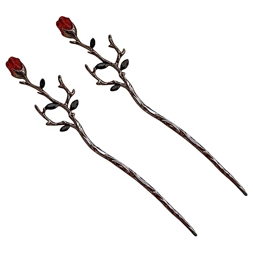 CALLARON 2stücke Rosenblüten-haarstäbe Damen Haarschmuck Blumen-duttnadel Haarnadel Für Dutt-frisuren Haarstyling Zubehör von CALLARON