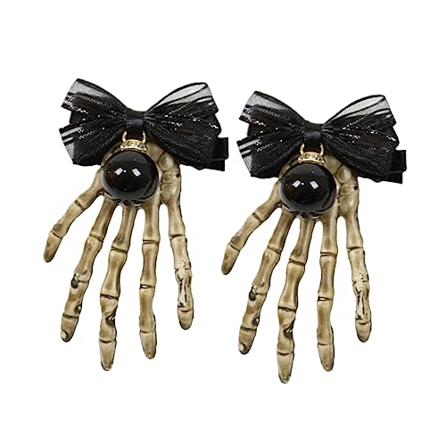 CALLARON 2stücke Schädel Hand Haarnadel Halloween Party Kopfschmuck Mädchen Aus Kunststoff Mit Schleifenverzierung Tragbar Für Kostüme Und Feste von CALLARON