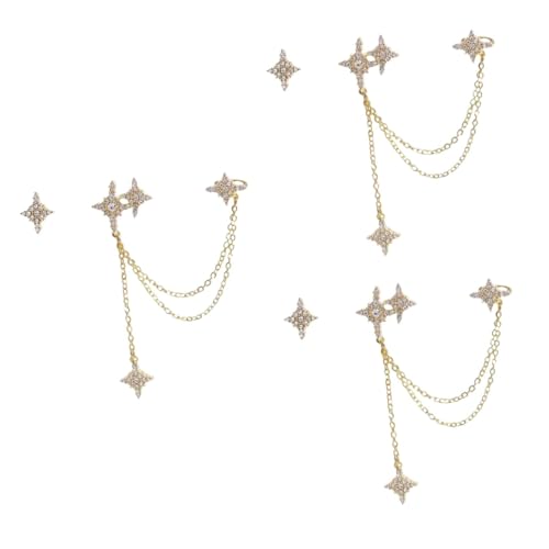 CALLARON 3 Paare Asymmetrische Stern Ohrringe Damen Silber Ohrstecker mit Funkelnden Strass Langer Stylischer Ohrhänger Modisches Schmuckstück für Besondere Anlässe und Alltagslook von CALLARON